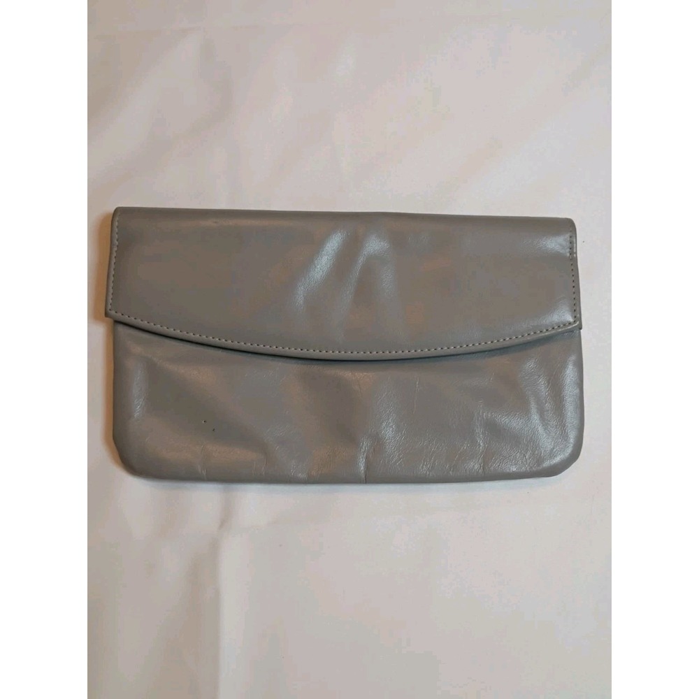 Vintage St. Thomas Leather Cowhide Clutch Purse Wallet Light Gray Small Defect